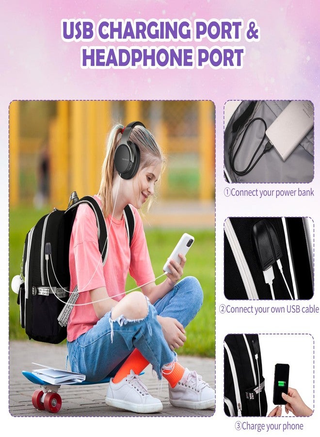 ACESAK Backpacks for Girls, Girls Backpack with Lunch Box and Pencil Case for Teen Kids Elementary Middle High School College Student, Children School Backpack Bookbag with USB Charging Port (Black) - Image 5